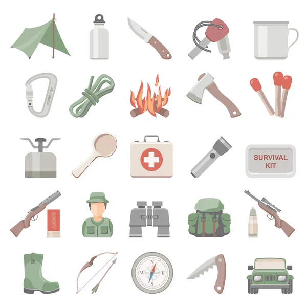 Flat Icons - Hunting and Bushcraft — Stock Vector