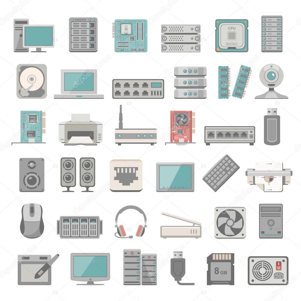 Flat Icons - Computer and Network Hardware