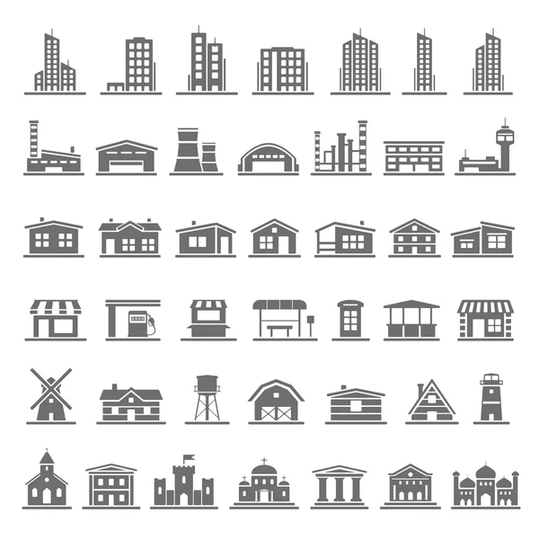 Iconos negros - Edificios — Vector de stock