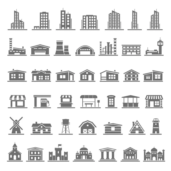 Svart ikoner - byggnader Royaltyfria illustrationer
