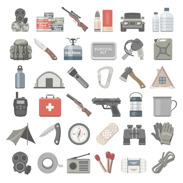 Flat Icons - Doomsday Preppers — Stock Vector