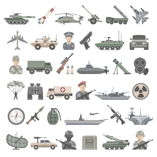 Iconos planos - Militar — Archivo Imágenes Vectoriales