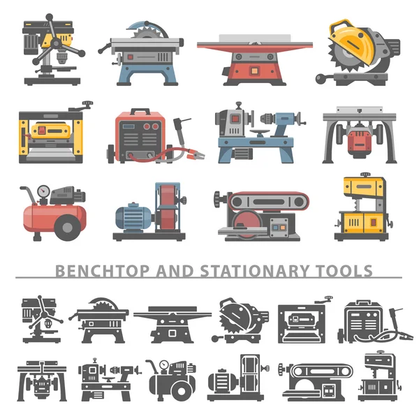 Platt ikoner - bänkmonterade och stationära verktyg — Stock vektor