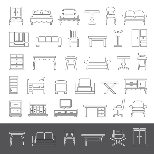 Ícones de linha - Mobiliário —  Vetores de Stock