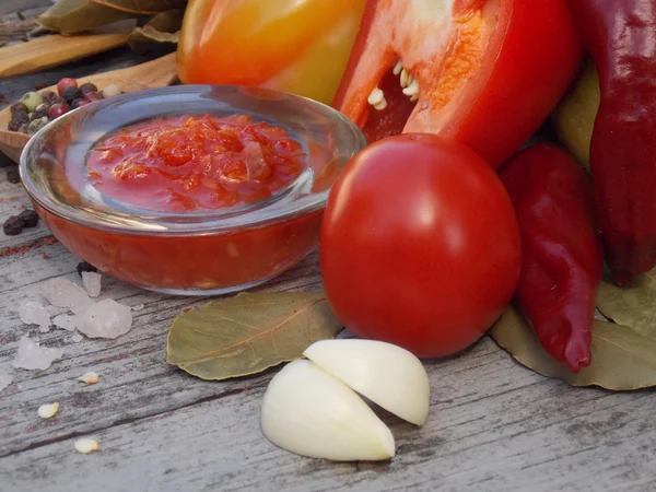 Ajika - Georgia fragrant seasoning with chili peppers — Stock Photo, Image