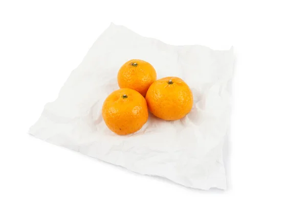 Orange Mandarine Sur Papier Tissu Isoler Fond Blanc — Photo