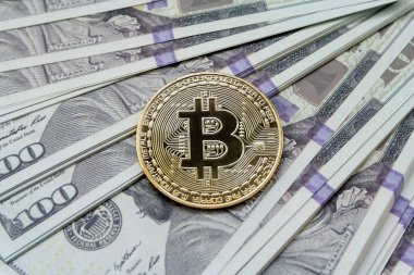 Sahte paradaki Bitcoin. Kripto para birimi dijital para kavramı