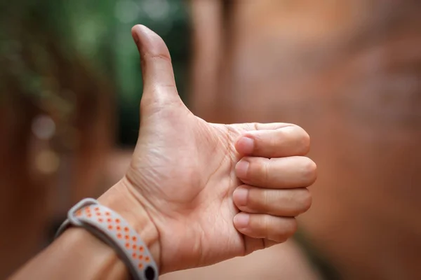 Close-up of man hand pose with finger thumb up