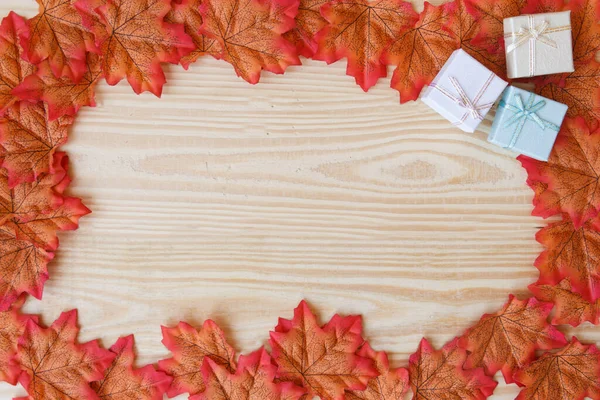 Maple Leaf Free Space Text Wooden Background — Stock Photo, Image