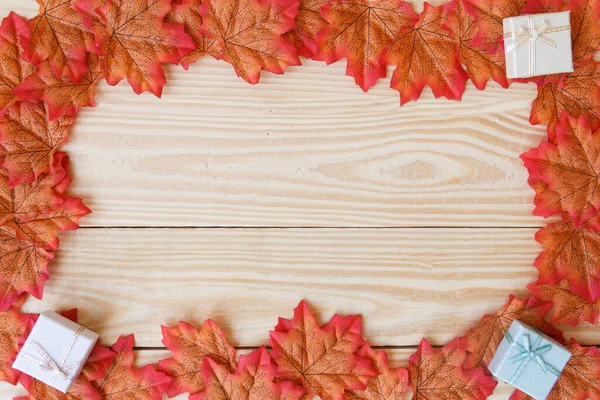 Maple Leaf Free Space Text Wooden Background — Stock Photo, Image