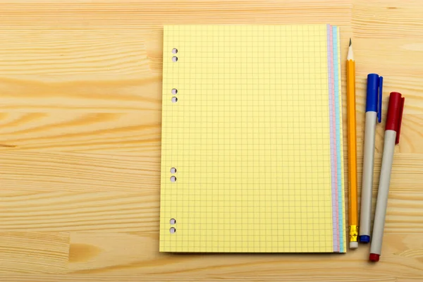 Pencils, pen, marker, notepad, sticker — Stock Photo, Image