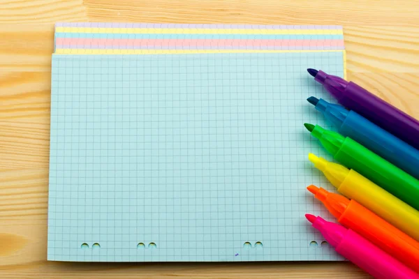 Pencils, pen, marker, notepad, sticker — Stock Photo, Image