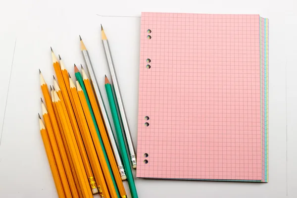 Pencils, pen, marker, notepad, sticker — Stock Photo, Image