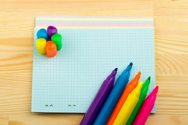 Pencils, pen, marker, notepad, sticker — Stock Photo, Image