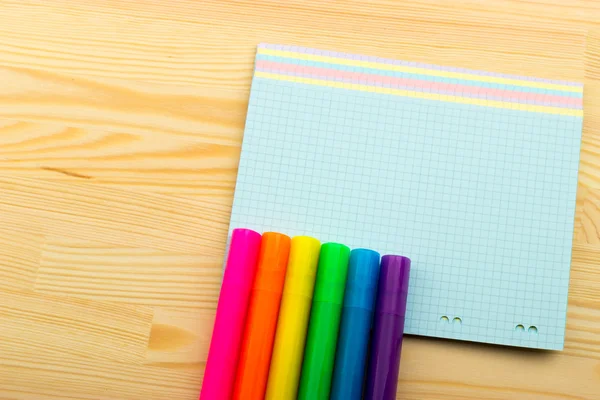 Pencils, pen, marker, notepad, sticker — Stock Photo, Image