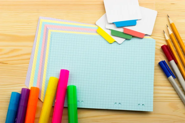 Pencils, pen, marker, notepad, sticker — Stock Photo, Image