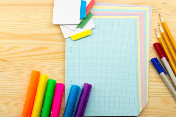 Pencils, pen, marker, notepad, sticker — Stock Photo, Image