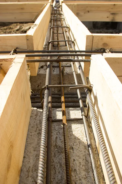 building foundations, reinforcement, concrete rubble, wooden for