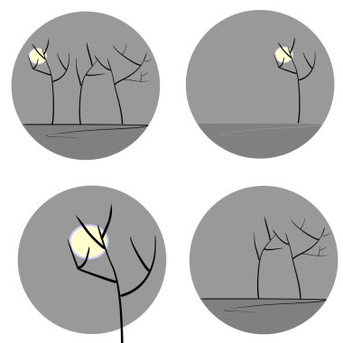 ağaç siluetleri seti