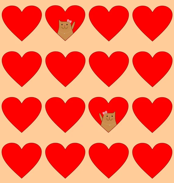 Gatos en los corazones — Archivo Imágenes Vectoriales
