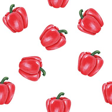 Kırmızı dolma biberli el yapımı sulu boya deseni. Tekstil, gıda tasarımı, menü, restoran, etiket