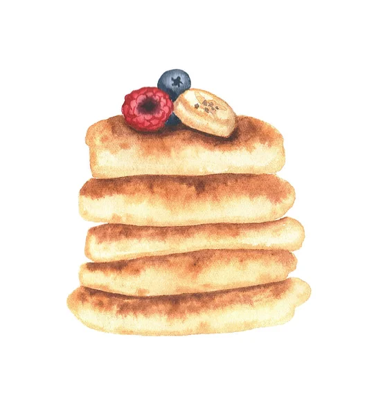 Akvarell handritade pannkakor. Isolerad dessert illustration på vit bakgrund — Stockfoto