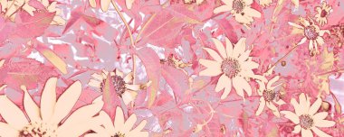 Kızıl Çiçek Geçmişi. Kahverengi Botanik Kanvası. Mor Kadın Tasarımı. Pastel Moda Elemanı. Pembe Yaprak dokusu. Bej rengi Sunrise Image. Magenta Soyut Panorama.