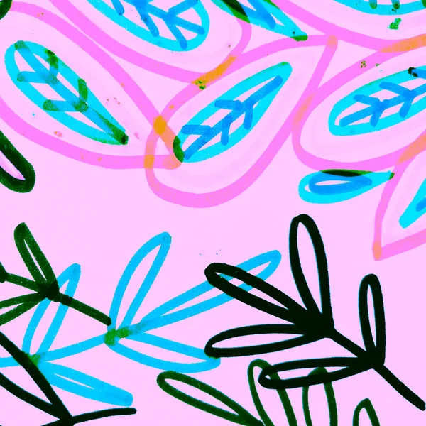 Ілюстрація Лазурового Листя Синій Вологий Папір Рожева Популярна Ілюстрація Лісова — стокове фото