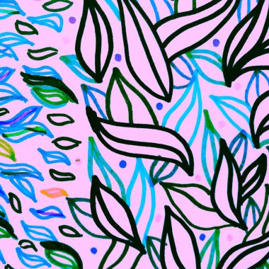 Yeşil Çiçek Eserleri. Parlak Çağdaş Sıçrama. Azure Popular Illustration. Tropik çizim. Siyah Çoklu Renkli Arkaplan. Boya fırçası bağla. Pembe Soyut Tasarım.