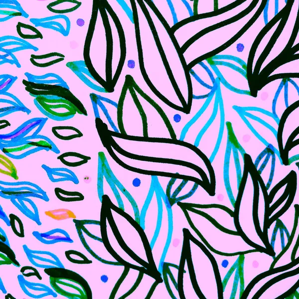 Yeşil Çiçek Eserleri. Parlak Çağdaş Sıçrama. Azure Popular Illustration. Tropik çizim. Siyah Çoklu Renkli Arkaplan. Boya fırçası bağla. Pembe Soyut Tasarım.