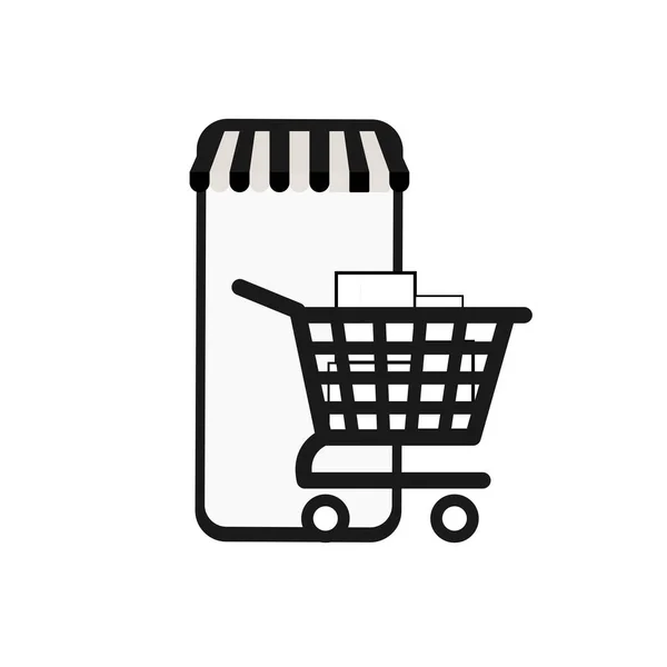 Shopping-App und Smartphone, Online-Zahlungen und E-Shopping Illustration. Konzept des Internet-Shoppings im flachen Design Stil-Symbol — Stockvektor