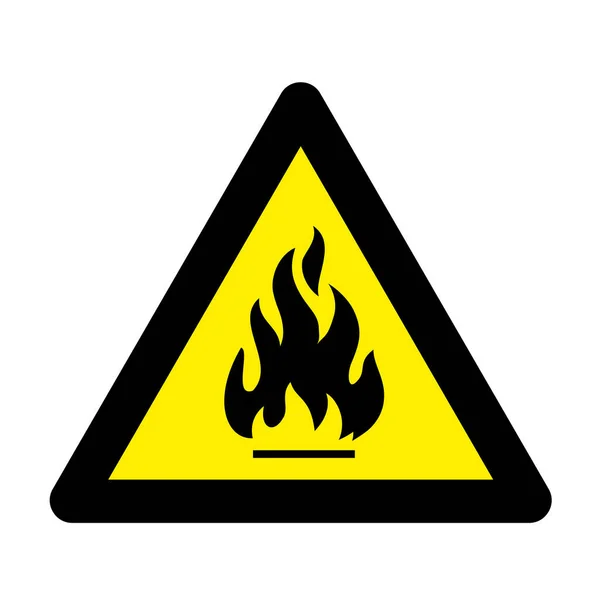 Feuerwarnschild in gelbem Dreieck, isoliert auf weißem Hintergrund. Brennbare, entzündliche Substanzen. Gefahrensymbol. Vektorillustration — Stockvektor