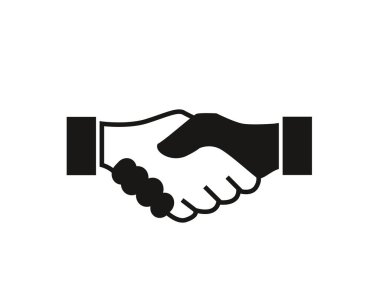 Uygulamalar ve web siteleri için birleşme düz vektör simgesinde siyah beyaz tokalaşma veya tokalaşma