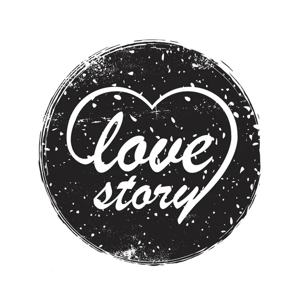 Palavras Love Story lettering em forma de coração. Citação inspiradora vetorial, elemento tipográfico para o seu design. Pode ser impresso em camisetas, bolsas, cartazes, convites, cartões, caixas de telefone, travesseiros — Vetor de Stock