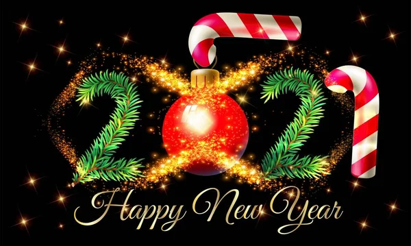 2021 Mutlu Yeni Yıl Metin Tasarımı Altın Işık Arkaplan Vektör illüstrasyonlu Mutlu Yeni Yıl 2021 Altın Işık illüstrasyonlu Siyah Arkaplan - Yeni Yıl 2021