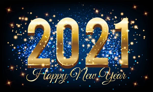 2021 Altın Mutlu Yıllar Siyah ve Mavi Arkaplanda Parlayan Parıltı ile - Yeni Yıl 2021 Parıltılı Yeni Yıl Altın Arkaplanı - Yeni Yıl 2021 Altın Metin Arkaplan Vektör Çizimi