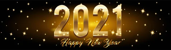Altın Mutlu Yıllar 2021 Siyah Renk Arkaplan Vektör İllüstrasyonunda Parlayan Yatay Sancak - Siyah Renk Arkaplanında Patlayan Parlatıcıyla Altın 2021 Yeni Yıl Posteri