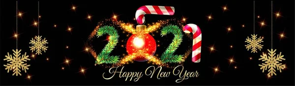 2021 Mutlu Yıllar Yatay Poster Tasarımı Altın Işık Arkaplan Vektör Çizimi - Altın Işık İllüstrasyonlu Mutlu Yeni Yıl Yıl Sancakları - 2021 Yeni Yıl Sancakları