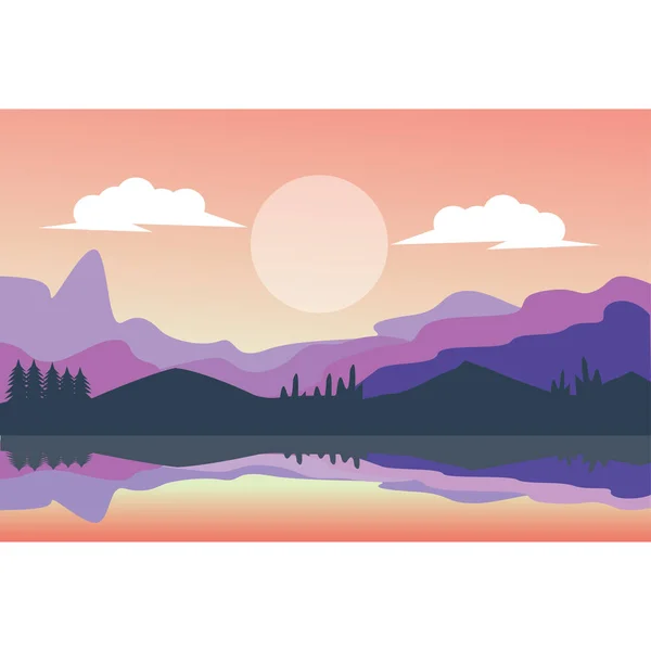 Landscape Illustration Mountains Morning Time Colorful Flat Background Design Vector — Stock Photo, Image