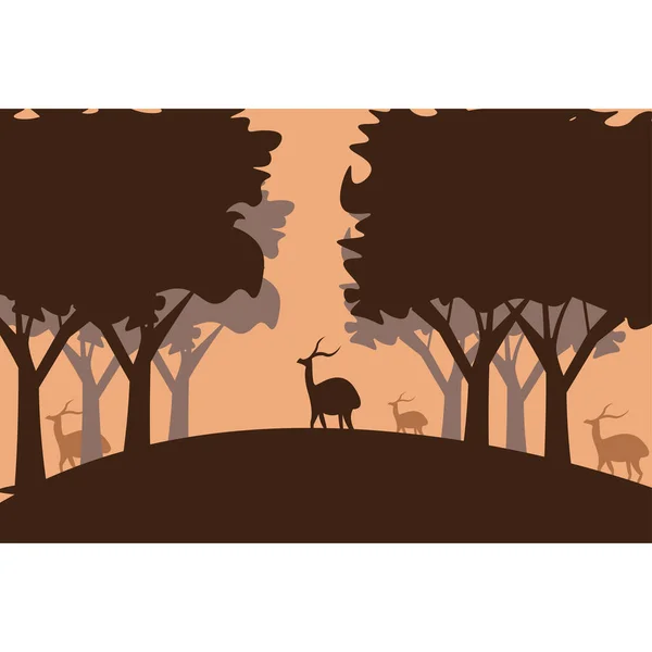 landscape illustration of forest and deer animal, flat background design vector
