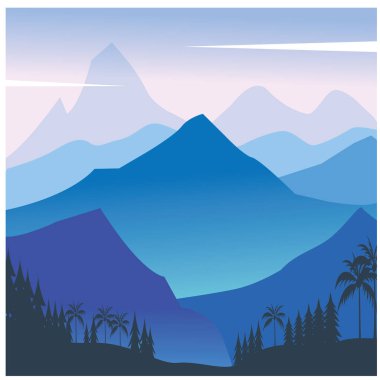 Orman manzarasının silueti, rengarenk arka plan tasarımı olan dağın çizimi, orman manzarasının vektör silueti, renkli arka plan tasarımı olan dağın çizimi, orman manzarasının vektorsilüeti, illüstrasyon 