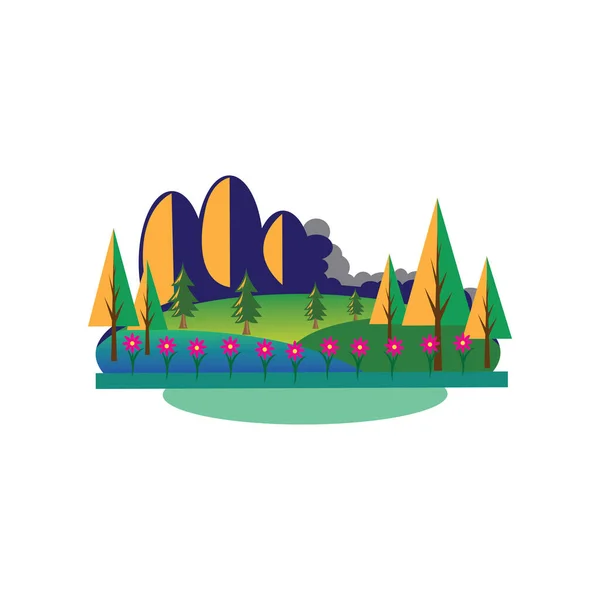 Mini Paisaje Ilustración Montañas Parque Marino Con Diseño Vectorial Colorido — Vector de stock