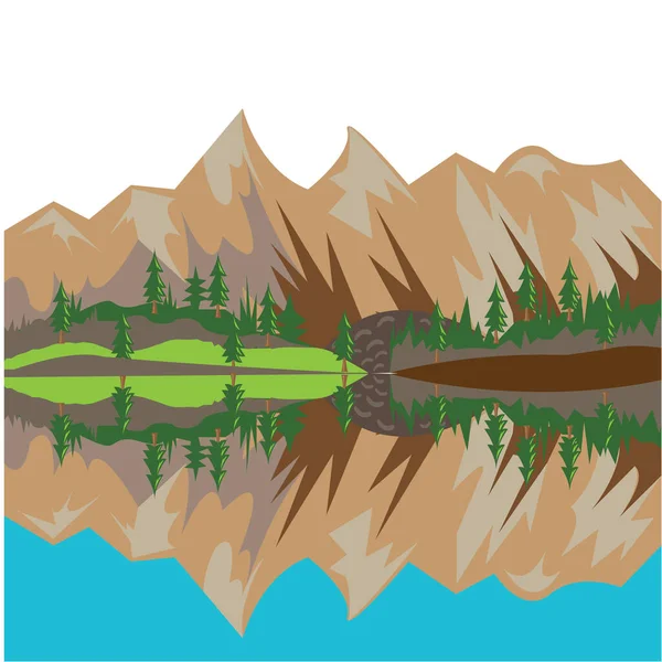 Illustration Paysage Montagnes Côte Mer Couleur Avec Fond Plat Ombre — Image vectorielle