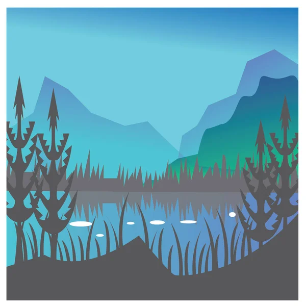 Natural Night Landscape River Mountain Illustration Background Vector Design — Stock Vector