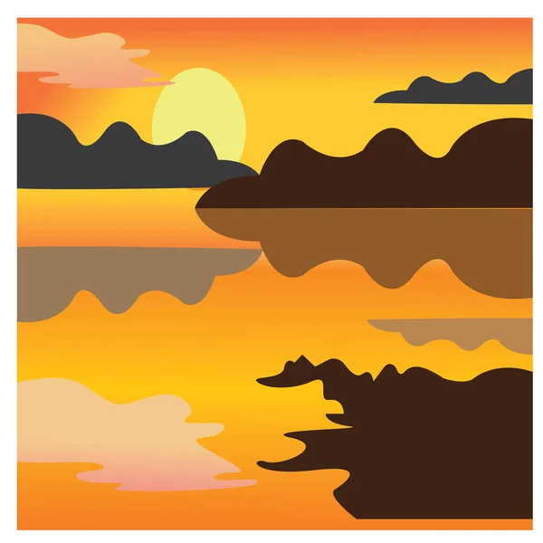 Landscape Illustration Sea Mountain Sunset Vector Design Background — Stock Vector