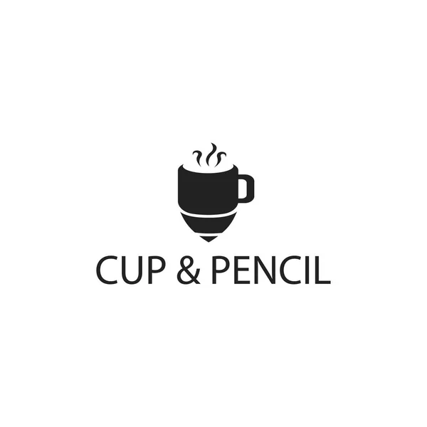 Kreatív Logó Írószer Ceruza Illusztráció Csésze Kávé Vektor Tervezés — Stock Vector