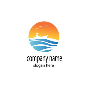 Balıkçı logosu soyut çember çizimi ve doğa rengi tasarım vektörü şablonu