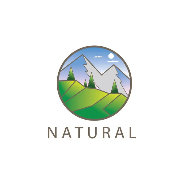 Dağların Çizimi Logo Dairesi Arkaplan Rengi Doğa Tasarım Vektörü — Stok Vektör