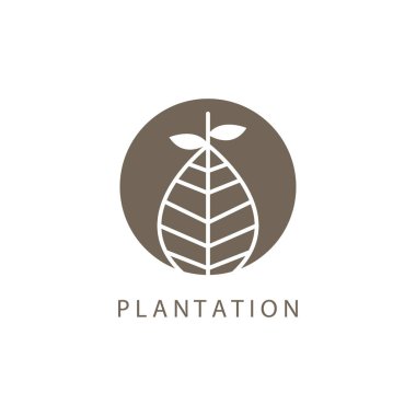 Plantasyon tasarım şablonu için basit yaprak çizgisi illüstrasyon çember logosu