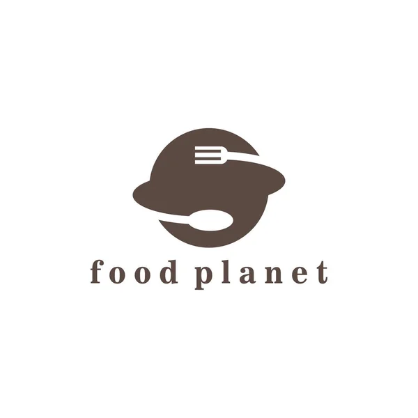 Planète Logo Symbole Restaurant Illustration Couverts Design Vecteur — Image vectorielle